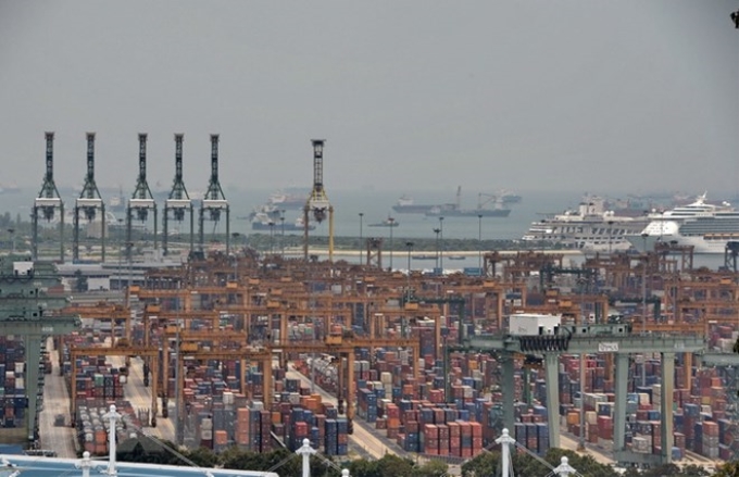 Cảng hàng hóa Tanjong Pagar ở Singapore. (Nguồn: AFP/TTXVN)