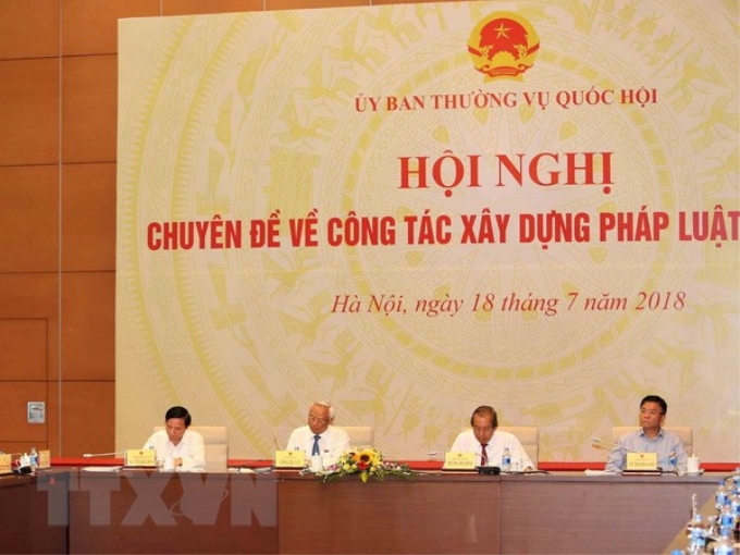 Ủy ban Thường vụ Quốc hội tổ chức Hội nghị chuyên đề về công tác xây dựng pháp luật năm 2018. (Ảnh: TTXVN)