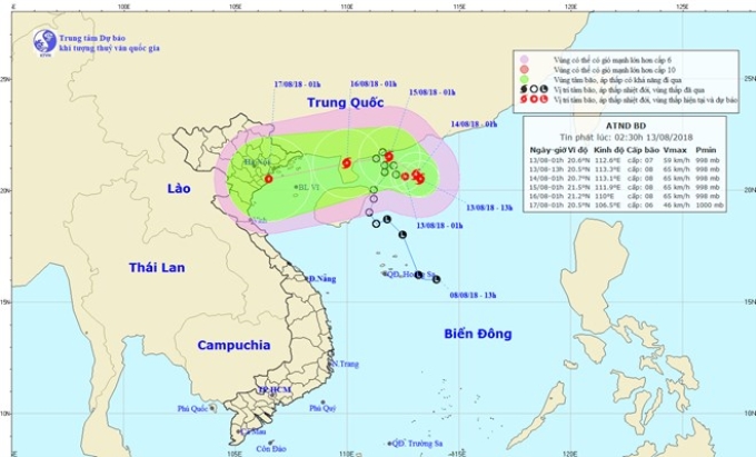 Vị trí và đường đi của bão. (Nguồn: nchmf.gov.vn)