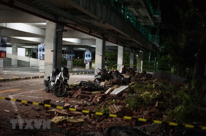 Cảnh đổ nát sau trận động đất ngày 5/8 tại khu vực Bắc Lombok, Tây Nusa Tenggara, Indonesia. (Nguồn: EPA/TTXVN)