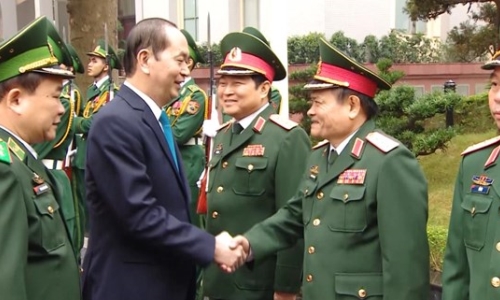 Chủ tịch nước Trần Đại Quang với cán bộ, chiến sĩ Quân đội nhân dân Việt Nam