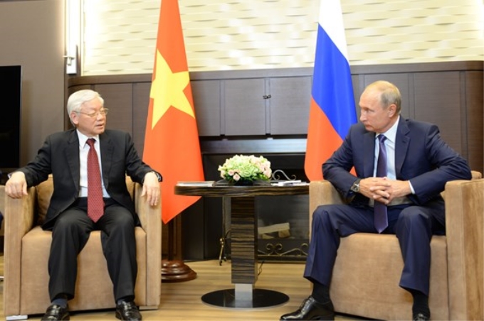 Tổng Bí thư Nguyễn Phú Trọng hội đàm hẹp với Tổng thống Nga Vladimir Putin. (Ảnh: qdnd.vn)