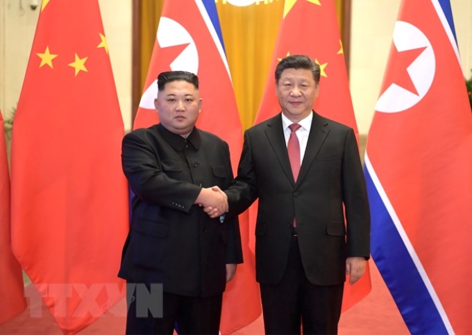 Chủ tịch Trung Quốc Tập Cận Bình trong cuộc gặp nhà lãnh đạo Triều Tiên Kim Jong-un tại Bắc Kinh ngày 8/1/2019. (Nguồn: THX/TTXVN)