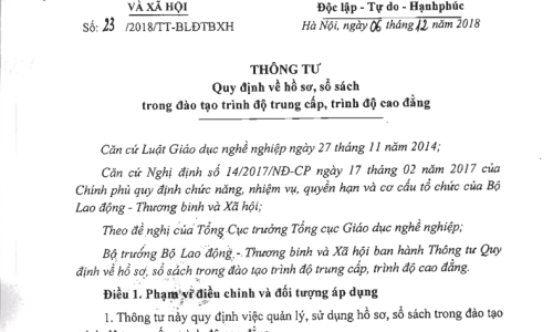 Quy định mới về hồ sơ sổ sách trong đào tạo trình độ trung cấp, cao đẳng