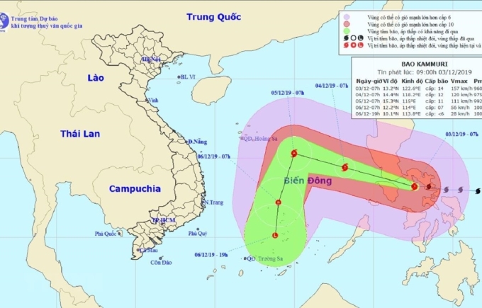 Bản đồ đường đi của Bão Kammuri.