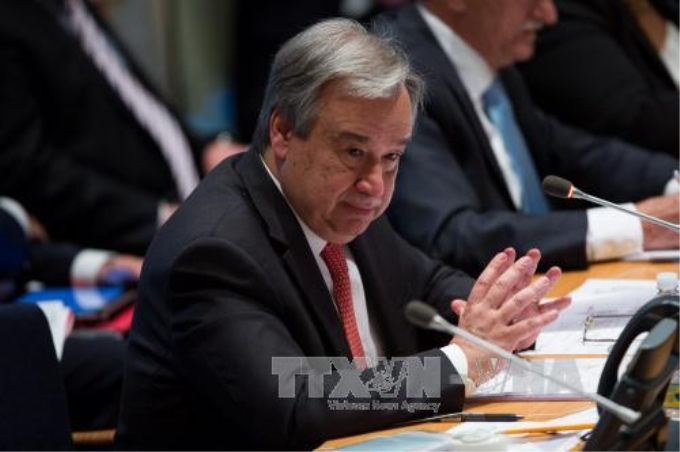 Tổng thư ký Antonio Guterres phát biểu tại trụ sở Liên hợp quốc ở New York (Mỹ) ngày 12/4. Ảnh: THX/TTXVN