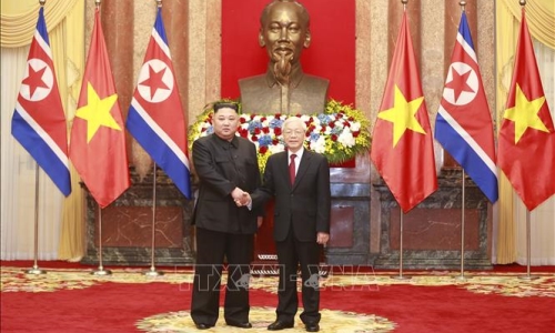 Tổng Bí thư, Chủ tịch nước Nguyễn Phú Trọng đón, hội đàm với Chủ tịch Kim Jong-un