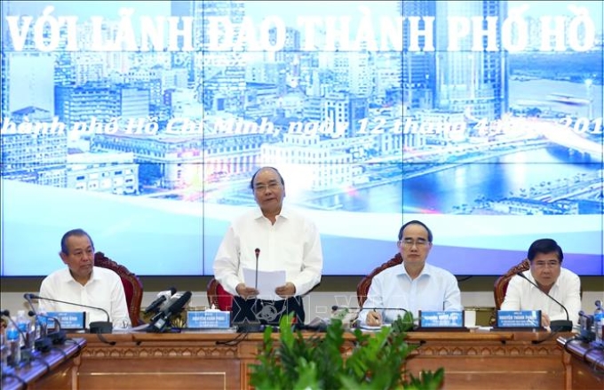 Thủ tướng Nguyễn Xuân Phúc phát biểu kết luận tại buổi làm việc. Ảnh: Thống Nhất/TTXVN