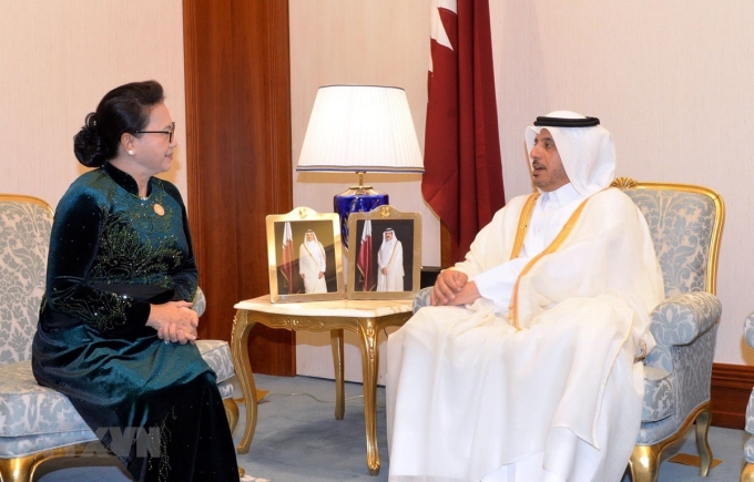 Chủ tịch Quốc hội Nguyễn Thị Kim Ngân hội kiến Thủ tướng Qatar Abdullah bin Nasser bin Khalifa Al Thani. (Ảnh: TTXVN)