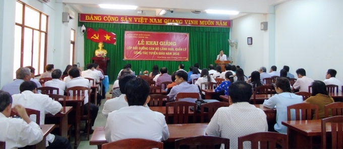 Quang cảnh lớp học bồi dưỡng cán bộ lãnh đạo, quản lý công tác tuyên giáo 2018 của tỉnh Kiên Giang (Ảnh: Quốc Tuấn)