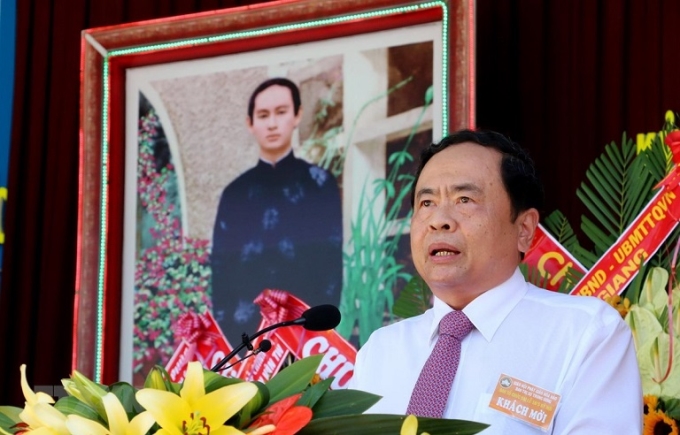 Ông Trần Thanh Mẫn, Bí thư Trung ương Đảng, Chủ tịch Ủy ban Trung ương MTTQ Việt Nam phát biêu tại buổi lễ. (Ảnh: TTXVN)
