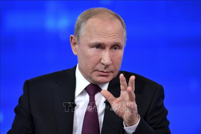 Tổng thống Nga Vladimir Putin phát biểu tại Moskva ngày 20/6/2019. (Ảnh: AFP/TTXVN)