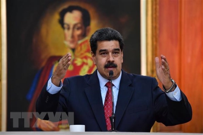 Tổng thống Venezuela Nicolas Maduro phát biểu tại cuộc họp báo ở Caracas ngày 25/1/2019. (Ảnh: AFP/TTXVN)