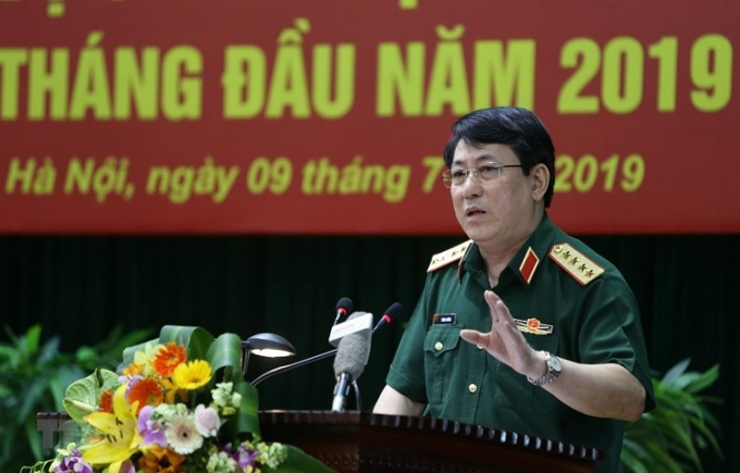 Đại tướng Lương Cường, Bí thư Trung ương Đảng, Chủ nhiệm Tổng cục Chính trị Quân đội nhân dân Việt Nam phát biểu chỉ đạo Hội nghị. (Ảnh: TTXVN)