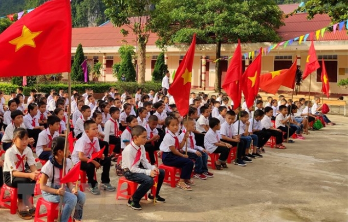 Lễ khai giảng năm học mới 2019-2020 tại Trường Tiểu học Tiến Nhất, xã Thượng Hóa, huyện Minh Hóa. (Ảnh: Văn Tý/TTXVN)