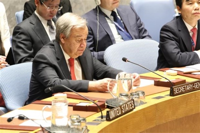 Tổng Thư ký Liên hợp quốc António Guterres phát biểu tại phiên thảo luận. (Ảnh: TTXVN)