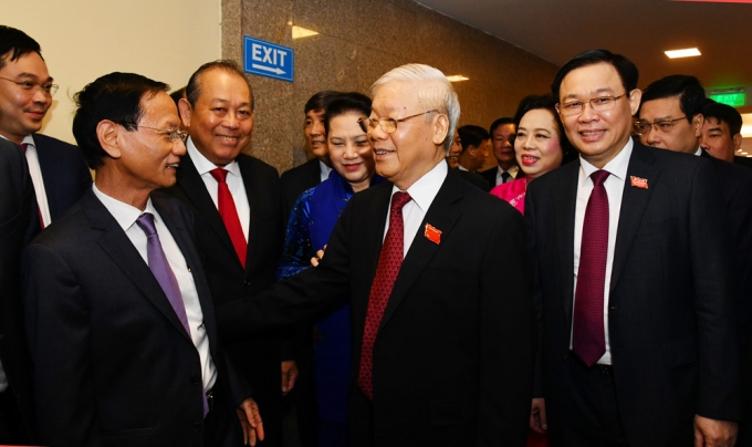 Tổng Bí thư, Chủ tịch nước Nguyễn Phú Trọng và các đại biểu về dự Đại hội đại biểu Đảng bộ Thành phố Hà Nội lần thứ XVII.