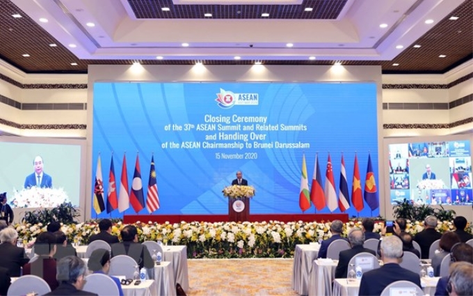 Thủ tướng Nguyễn Xuân Phúc, Chủ tịch ASEAN 2020 dự Lễ bế mạc Hội nghị Cấp cao ASEAN 37 và các Hội nghị cấp cao liên quan. (Ảnh: Thống Nhất/TTXVN)
