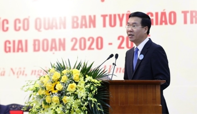 Đồng chí Võ Văn Thưởng, Ủy viên Bộ Chính trị, Bí thư Trung ương Đảng, Trưởng ban Tuyên giáo Trung ương phát biểu tại Đại hội Thi đua yêu nước Ban Tuyên giáo Trung ương (giai đoạn 2020 – 2025)