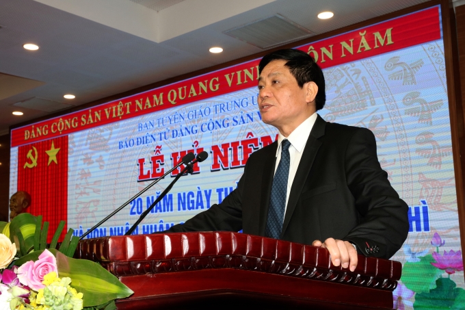 Tổng biên tập Báo Điện tử Đảng cộng sản Việt Nam Trần Doãn Tiến phát biểu tại buổi lễ kỷ niệm (Ảnh: TA)