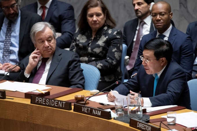 Phó Thủ tướng, Bộ trưởng Ngoại giao Phạm Bình Minh chủ trì phiên thảo luận mở của Hội đồng Bảo an Liên hợp quốc. (Nguồn: UN)