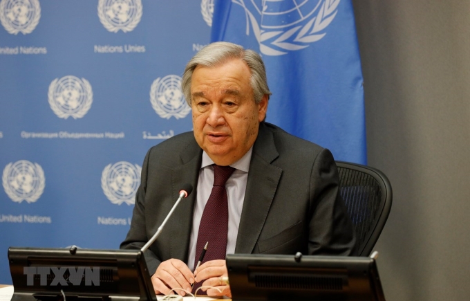 Tổng Thư ký LHQ Antonio Guterres phát biểu tại trụ sở LHQ ở New York, Mỹ, ngày 10/3. (Ảnh: THX/TTXVN)