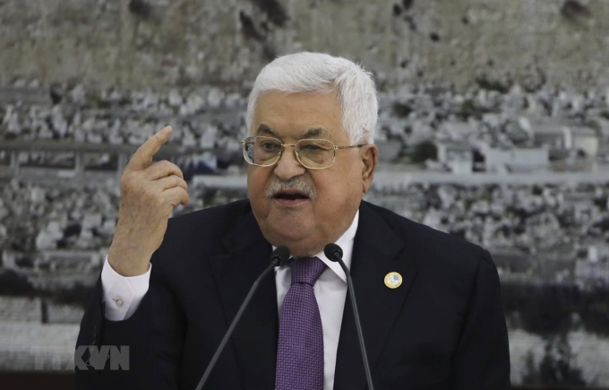 Tổng thống Palestine Mahmoud Abbas phát biểu tại một cuộc họp ở thành phố Ramallah, Khu Bờ Tây. (Ảnh: AFP/TTXVN)