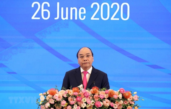 Thủ tướng Nguyễn Xuân Phúc, Chủ tịch ASEAN 2020 chủ trì Phiên toàn thể Hội nghị Cấp cao ASEAN lần thứ 36. (Ảnh: Thống Nhất/TTXVN)