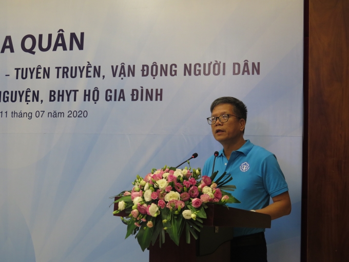 Ông Trần Đình Liệu phát biểu tại lễ ra quân hưởng ứng ngày bảo hiểm y tế Việt Nam 11/7.