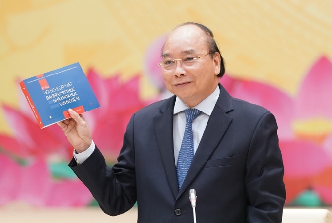 Thủ tướng Nguyễn Xuân Phúc phát biểu tại buổi gặp mặt. (Ảnh: Thu Hằng)