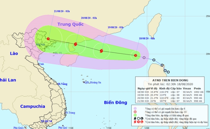 Vị trí của áp thấp nhiệt đới: Nguồn: NCHMF.
