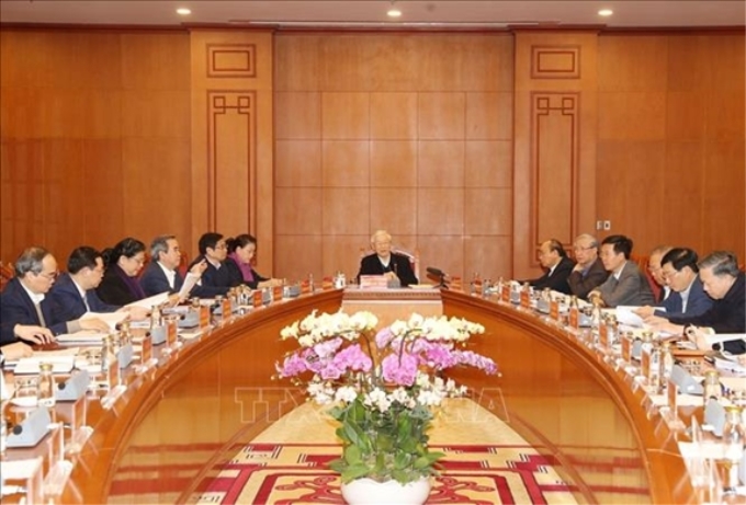 Tổng Bí thư, Chủ tịch nước Nguyễn Phú Trọng, Trưởng Tiểu ban Văn kiện Đại hội XIII của Đảng phát biểu khai mạc cuộc họp.