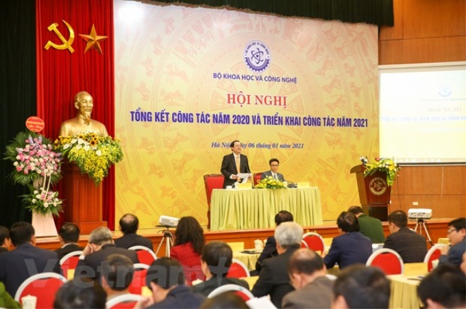 Bộ trưởng Khoa học và Công nghệ Huỳnh Thành Đạt phát biểu tại Hội nghị. (Ảnh: Minh Sơn/Vietnam+)