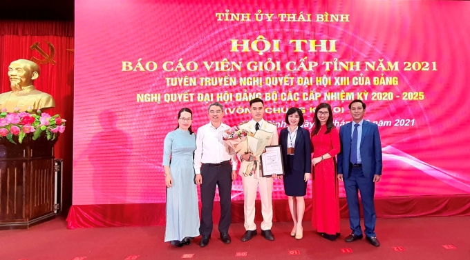 Giải Nhất thuộc về báo cáo viên, Thượng úy Nguyễn Duy Hưng, Bí thư Đoàn TNCS Hồ Chí Minh Công an tỉnh Thái Bình (Ảnh: Thanh Bùi)