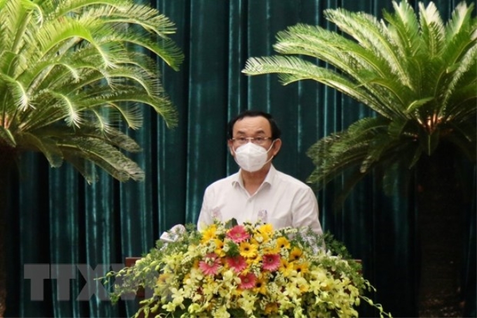 Bí thư Thành ủy Thành phố Hồ Chí Minh Nguyễn Văn Nên phát biểu. (Ảnh: Tiến Lực/TTXVN)