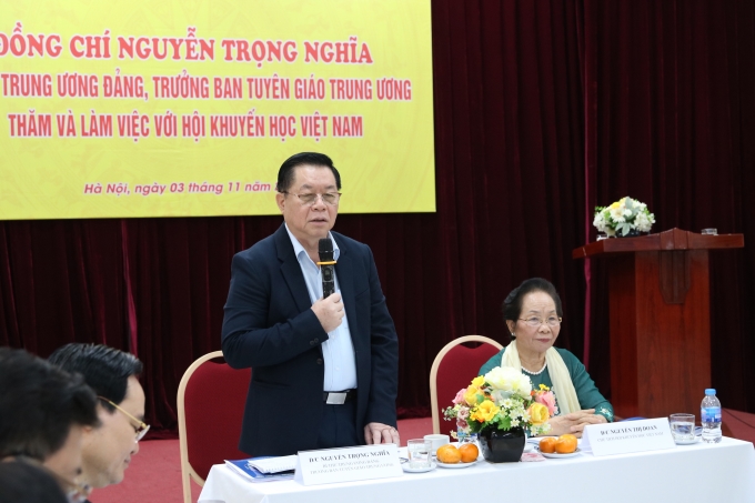 Đồng chí Nguyễn Trọng Nghĩa, Bí thư Trung ương Đảng, Trưởng ban Tuyên giáo Trung ương kết luận buổi làm việc. (Ảnh: TA)