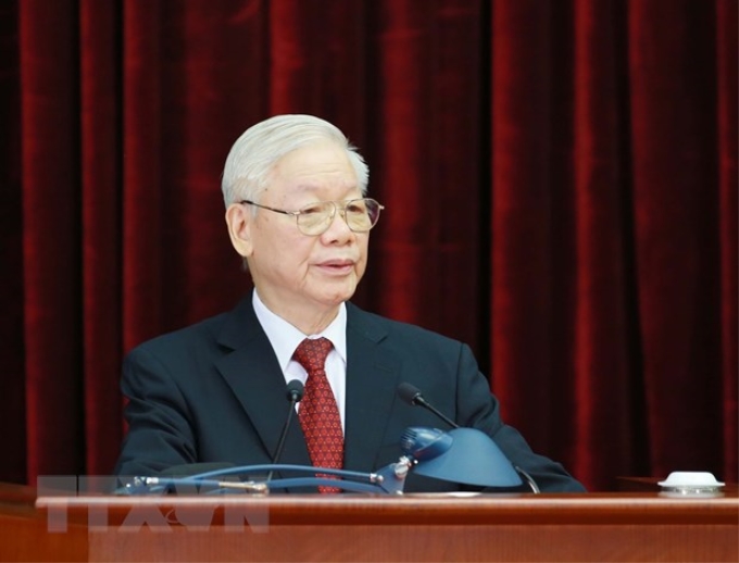 Tổng Bí thư Nguyễn Phú Trọng phát biểu khai mạc Hội nghị Trung ương 4 khóa XIII. (Ảnh: TTXVN)