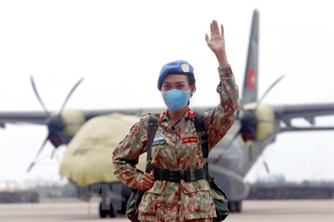 Chiến sỹ Việt Nam thuộc lực lượng gìn giữ hòa bình LHQ lên đường đến Nam Sudan nhận nhiệm vụ. (Ảnh: Thanh Vũ/TTXVN)