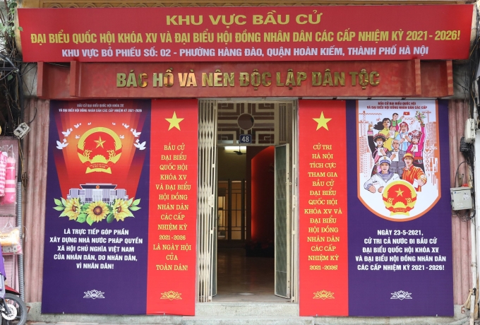 Điểm bỏ phiếu tại Di tích lịch sử 48 Hàng Ngang-Hà Nội, nơi Chủ tịch Hồ Chí Minh đã viết bản “Tuyên ngôn độc lập”, khai sinh ra nước Việt Nam Dân chủ Cộng hoà. Ảnh VGP