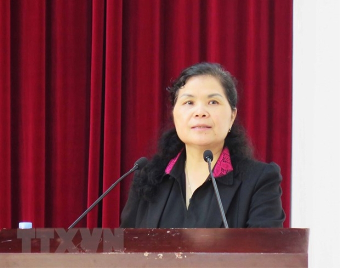 Bí thư Tỉnh ủy, Chủ tịch HĐND tỉnh Lai Châu Giàng Páo Mỷ phát biểu tại hội nghị. (Ảnh: Đinh Thùy/TTXVN)