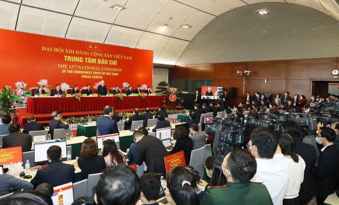 Tổng Bí thư Nguyễn Phú Trọng chủ trì họp báo sau Đại hội XIII của Đảng. (Ảnh: TTXVN)