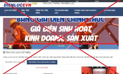 Xuất hiện trang web giả mạo thương hiệu EVN