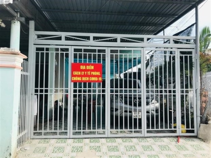 Thí điểm cách ly F1 tại nhà ở xã Lai Hưng, huyện Bàu Bàng (Bình Dương). (Ảnh: TTXVN phát)