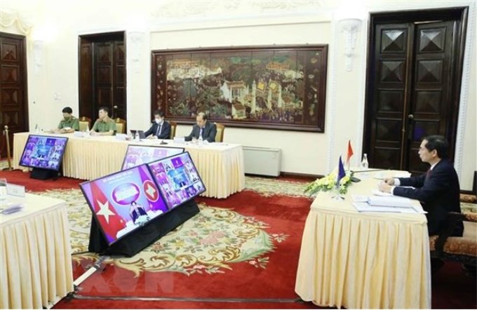 Bộ trưởng Bộ Ngoại giao Bùi Thanh Sơn tham dự Hội nghị Cộng đồng Chính trị-An ninh ASEAN (APSC) lần thứ 23 theo hình thức trực tuyến. (Ảnh: TTXVN)