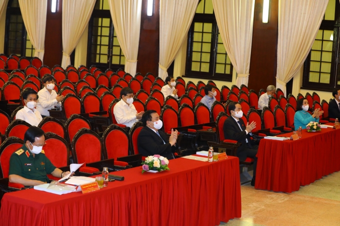 Các đại biểu tham dự Hội nghị ở điểm cầu Học viện Chính trị Quốc gia Hồ Chí Minh, Hà Nội.