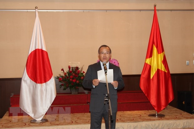 Đại sứ Việt Nam tại Nhật Bản Vũ Hồng Nam phát biểu tại lễ kỷ niệm. (Ảnh: Đào Thanh Tùng/TTXVN)
