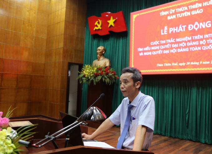 Đồng chí Hoàng Khánh Hùng, Trưởng Ban Tuyên giáo Tỉnh ủy phát biểu tại buổi phát động