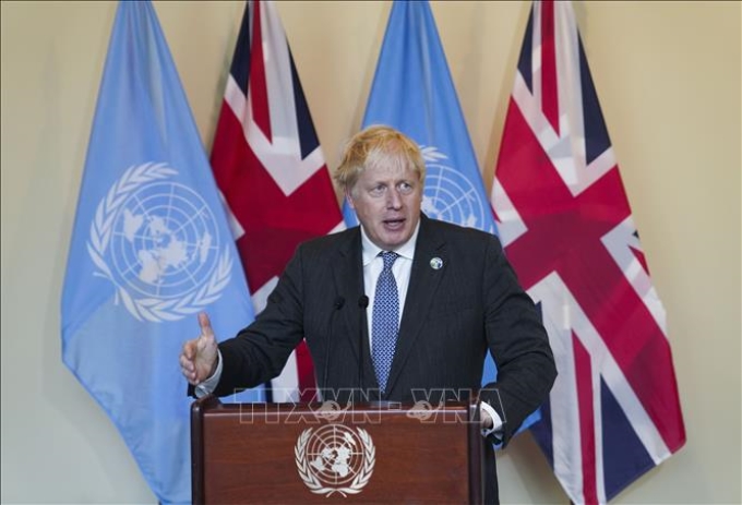 Thủ tướng Anh Boris Johnson phát biểu tại cuộc họp của Liên Hợp Quốc ở New York, Mỹ, ngày 20/9/2021.  Ảnh: THX/TTXVN