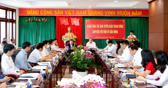 Quang cảnh buổi làm việc của Đoàn công tác Ban Tuyên giáo với Tỉnh uỷ Đắk Nông.