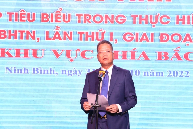 Phó Tổng giám đốc BHXH Trần Đình Liệu phát biểu tại buổi lễ.